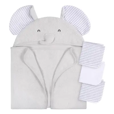 Gerber Baby Piece Animal Character Hooded Towel and Washcloth Set Grey Elephant One Size