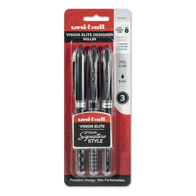 uni-ball Vision Elite Designer Rollerball Pen Set 8mm 3-Pens Black