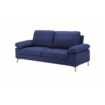 Modern Three Seater Sofa Blue Fabric with Chrome Feet - Comfortable Couch with Cushion for Livin