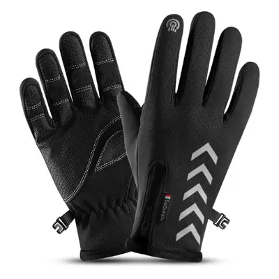 (Black, S) Winter Warm Touch Screen Full Finger Gloves Reflective Strip Windproof Anti slip Cycl