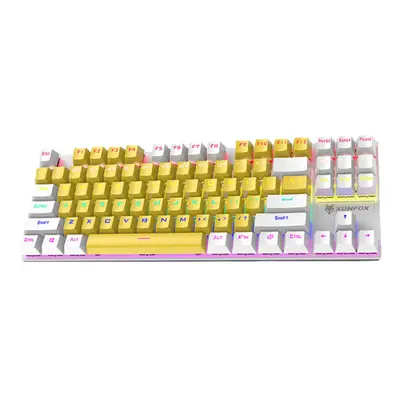 (Yellow&White) Mechanical Keyboard Keys Mixed-Color Keycaps Blue Switch USB Wired Rainbow Light 