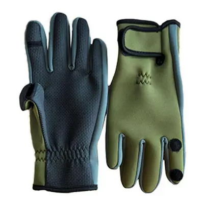 (Green, L) Winter Fishing Men Gloves Waterproof Three Finger Cut Anti-slip Fly Carp Fishing Hunt