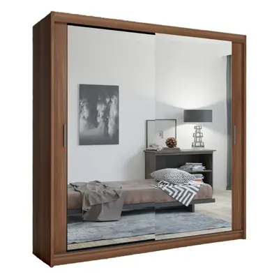 (Walnut, 150cm) Chicago Double Mirror Sliding Door Wardrobe