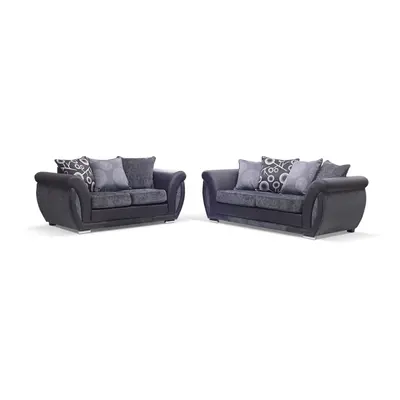 (Grey / Black, 3+2 Set) Vesgas Fabric Corner Sofa, Seater Seaters Set