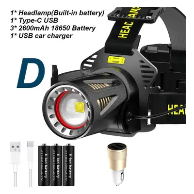 (Package D) High Quality Sensor Led Headlamp High-end Xhp360 Headlight Aluminum Alloy Head Recha