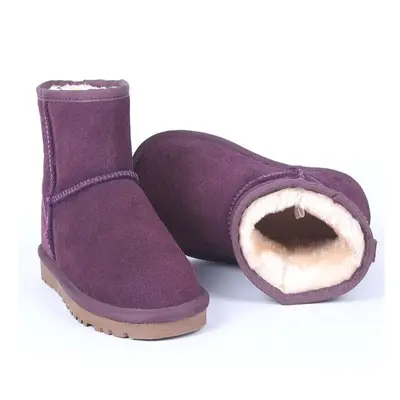 (4, Grape Purple) Classic Australia Women Snow Boots 100% Genuine Cowhide Leather Ankle