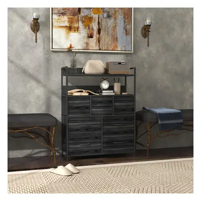 (Black) HOMCOM Bedroom Chest of Drawers Drawer Dresser w/ Shelves