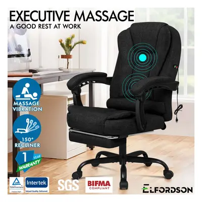 ELFORDSON Massage Office Chair Executive with Footrest Fabric Black