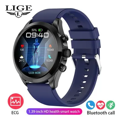 (blue, Silicone strap) Lige Top Brand Men Smart Watch Ecg+ppg Health Detection Silicone Band Sma