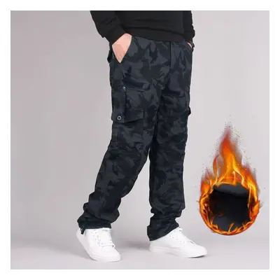 (camouflage, XXXXL) Men&apos;s Cotton Winter Thick Fleece Casual Pants Tactical Baggy Cargo Pant