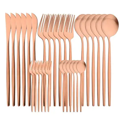 (rose gold) 30pcs White Gold Cutlery Set Matte Dinnerware Knife Fork Spoons Stainless Steel Silv