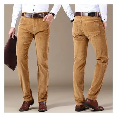 (dark khaki, 38) Autumn Winter New Men&apos;s Corduroy Casual Pants Business Fashion Solid Color