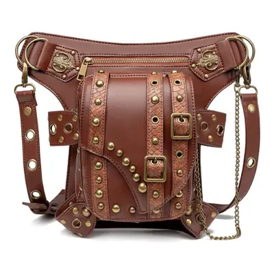 (brown) Johnature Steampunk Style Waist Bag Locomotive Chain Women Shoulder Bags Multifunctional