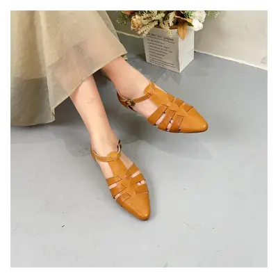 (camel, 35) Johnature Women&apos;s Shoes Genuine Leather Pointed Toe Hollow-out Fashion Versatil