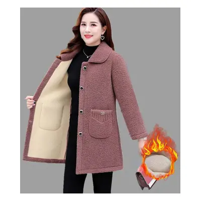 (pink, 4XL) New Middle Aged Elderly Women Plush Thickened Imitation Lamb Wool Coat Mother Cashme