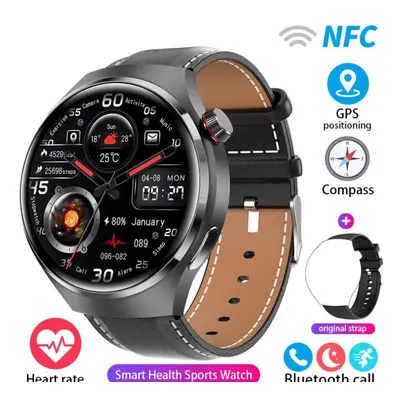 (black, leather strap) New Gps Smart Watch Men Gt4 Pro 360*360 Hd Screen Heart Rate Bluetooth Ca