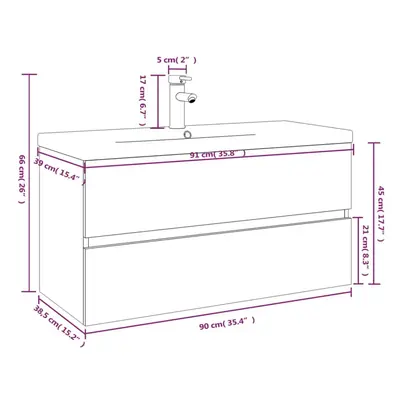 (smoked oak, x 38.5 x cm) vidaXL Sink Cabinet Home Bathroom Sink Unit Storage Cabinet Engineered