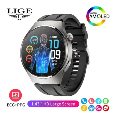 (silver, Silicone strap) Lige New Men Smart Watch Ecg+ppg Temperature Detection Heart Rate Healt