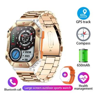 (golden,orange, Steel strip) Zodvboz Gps Military Smart Watch Men For Android Ios Ftiness Watche