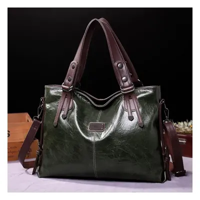 (olive green, 40cm*14cm*28cm) Women&apos;s Leisure Fashion Retro Tote Soft Leather Single Should