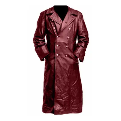 (burgundy, 5XL) Men&apos;s Solid Color Slim Long Leather Windbreaker Jacket