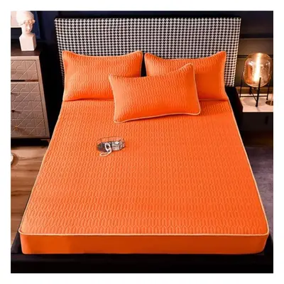 (orange, Mattress Cover(120x200cm)) High-quality Thick Quilted Double Bed Sheet Mattress Cover S