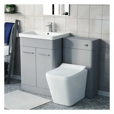 Nes Home Matte Grey 600mm Freestanding Vanity WC Unit & Square Toilet