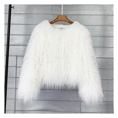 (white, M) Color Women&apos;s Fur Coat Colorful Fluffy Pink Lamb Fur Faux Fur Coat Sheepskin Coa