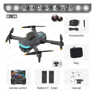 (Dual 8K 2B, Black) P14 Max Drone 8K HD GPS Professional UAV Intelligent Obstacle Avoidance Fold