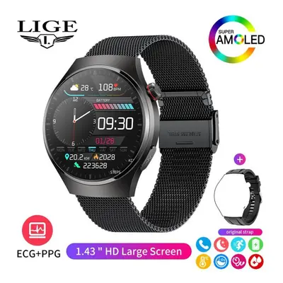 (black, Mesh belt) Lige New Men Smart Watch Ecg+ppg Temperature Detection Heart Rate Health Trac