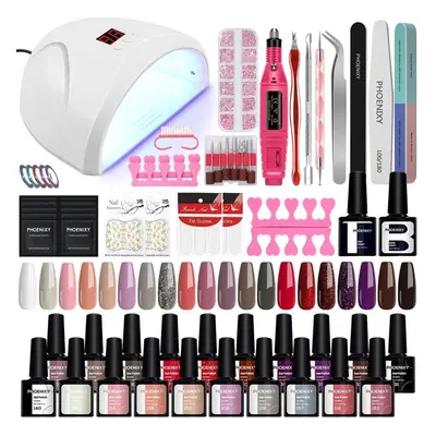 (SET5) Phoenixy Colors Nail Set 36w Lamp Nail Dryer Nail Drill Machine Soak Off Manicure Set Gel