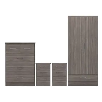 Nevada Piece Black Wood Grain Bedroom Set - Door Drawer Wardrobe, Drawer Chest & x Drawer Bedsid