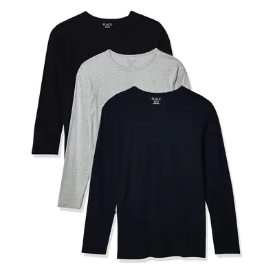 The Children's Place boys Long Sleeve Basic Layering T-shirt T Shirt Black/Tidal/H Gray Pack X-S