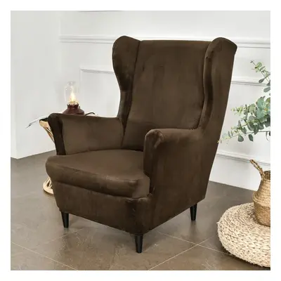 (coffee, one size) Solid Color Wing Chair Cover Stretch Spandex Armchair Covers Europe Removable