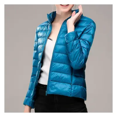 (blue, 7XL) Women&apos;s Down Jacket Winter Short Hooded Warm Slim Fashion Solid Color Jacket