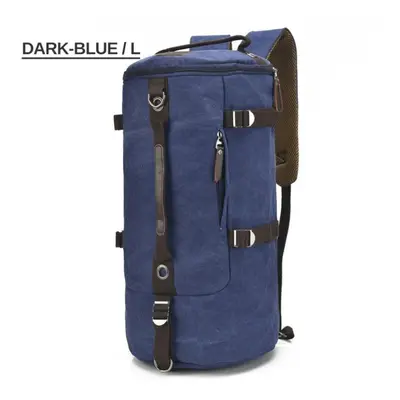 (dark blue, large) Large Capacity Climbing Round Bucket Waterproof Canvas Men Travel Duffel Shou