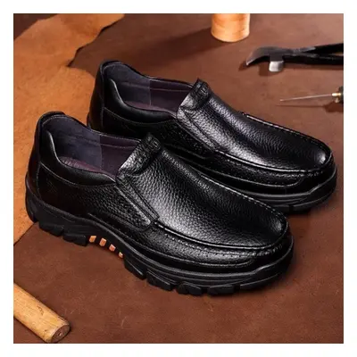 (black, 43) Casual Comfy Genuine Cow Leather Business Men Boat Shoes Soft Loafers Seniors Elderl