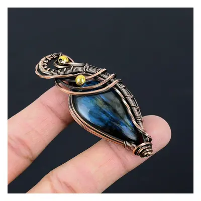 (blue, 2.76 Inches) Lovely Labradorite Gemstone Pure Copper Wire Wrapped Handmade Pendant Jewelr