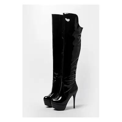 (black, 41) Black Red White Women Thigh High Boots Platform Super High Heel Small Big Size 46