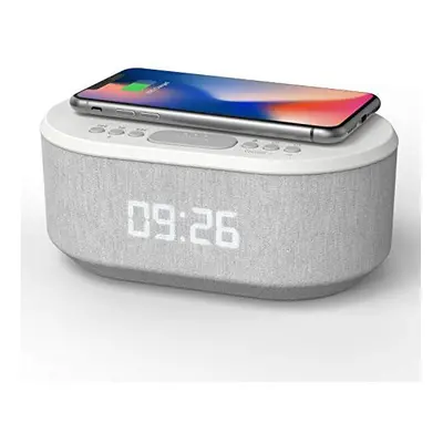 Bedside Wireless Charging Radio Alarm Clock with Dimmable LED Display - Non Ticking Mains Powere