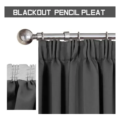 (Dark Grey, 90" x 90") Thermal Plain Curtain Pair Blackout Curtains Pencil Pleat Ready Made Pair