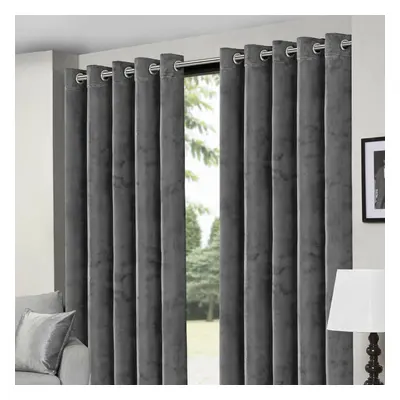 (Grey, 90''x90''(228x228cm)) Crushed Velvet Eyelet Ring Top Ready Made Curtains