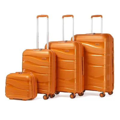 (Orange, 14/20/24/28 inch) One Or Four Pieces Lightweight PP Hard Shell Suitcase With TSA Lock