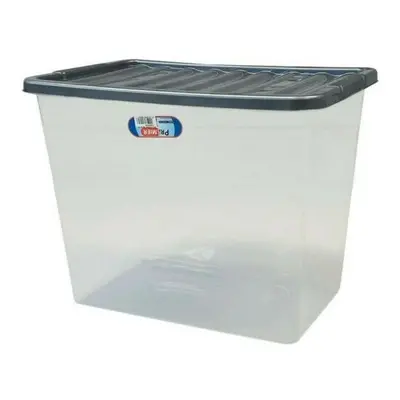 Extra Large 80L Quality Plastic Storage Box Strong Durable Clear Box Silver Lid