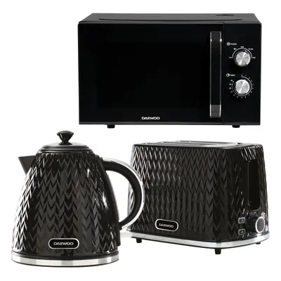 Daewoo Argyle 1.7L Rapid Boil Jug Kettle Slice Toaster and 800W Microwave Triple Pack Black