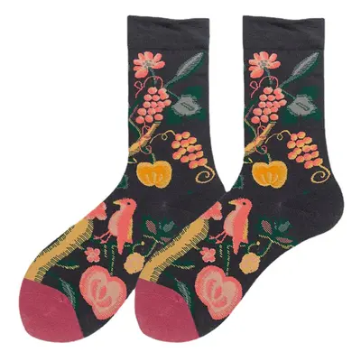 (Black) Unisex Literature And Art Colorful Patchwork Color Animal Pattern Tube Socks