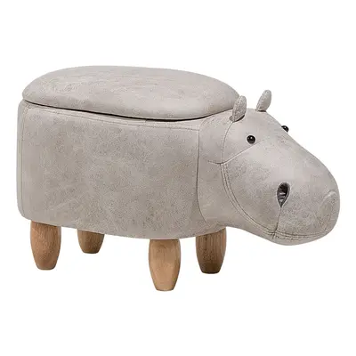 Faux Leather Storage Animal Stool Light Grey HIPPO