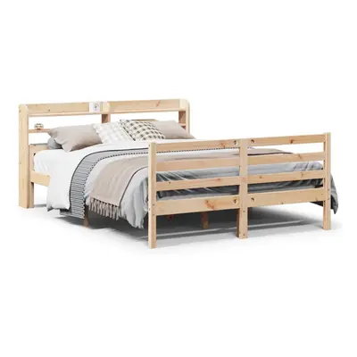 vidaXL Bed Frame with Headboard Bed Base 135x190 cm Double Solid Wood Pine