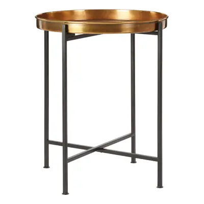 Sleek Small Brass And Black Finish Side Table, Round Top Small Lounge Table, Contemporary Bed Si