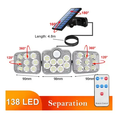 (Separation-138 SMD) 108/122/138/171 LED Solar Lights Head Motion Sensor Wide Angle Illumination